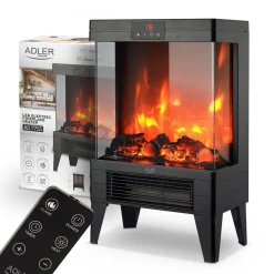 Kominek elektryczny LED Adler AD7755, z pilotem, 2 moce grzania, 1000 W/2000 W