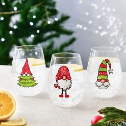 Komplet 3 szklanek świątecznych Krosno God Jul, skrzaty, 500 ml