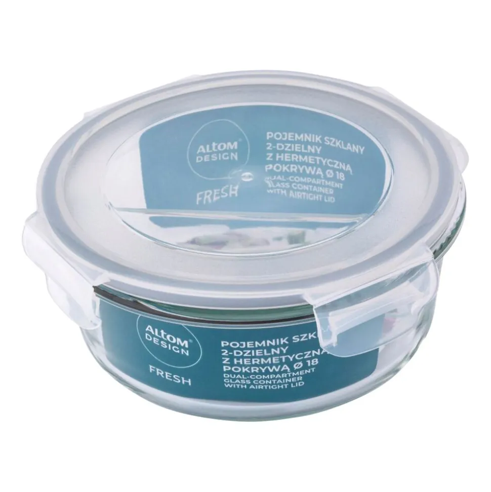 Komplet 2 szklanych pojemników Altom Design, 950 ml, 2 komory, okrągłe