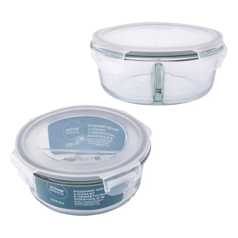 Komplet 2 szklanych pojemników Altom Design, 950 ml, 2 komory, okrągłe