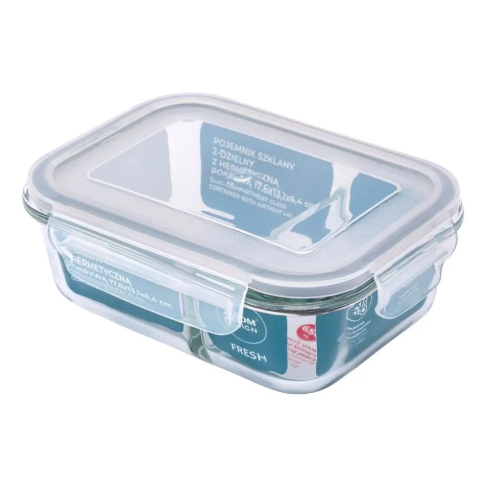 Komplet 2 szklanych pojemników Altom Design, 650 ml, 2 komory, prostokątne