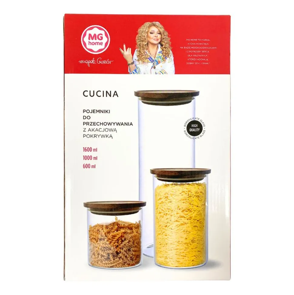 Komplet 3 szklanych pojemników borokrzemowych MG Home Cucina