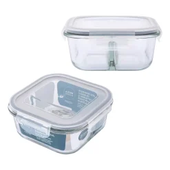 Komplet 2 szklanych pojemników Altom Design, 750 ml, 2 komory, kwadratowe