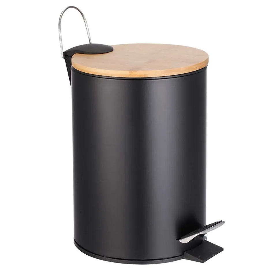 Kosz na śmieci Altom Design, 3 l, z bambusową pokrywką i pedałem, czarny