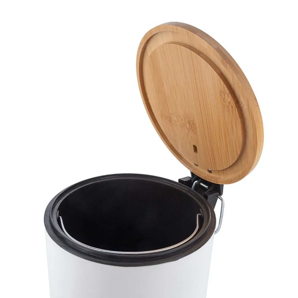 Kosz na śmieci Altom Design, 3 l, z bambusową pokrywką i pedałem, biały