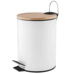 Kosz na śmieci Altom Design, 3 l, z bambusową pokrywką i pedałem, biały