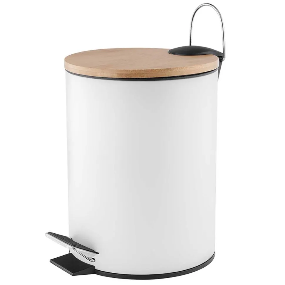 Kosz na śmieci Altom Design, 3 l, z bambusową pokrywką i pedałem, biały