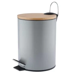 Kosz na śmieci Altom Design, 3 l, z bambusową pokrywką i pedałem, szary