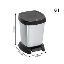 Kosz na śmieci Rotho Paso, srebrny, 6 L, z pedałem