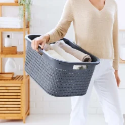 Kosz na pranie Rotho Country, 40 L, czarny