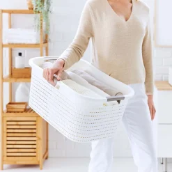 Kosz na pranie Rotho Country, 40 L, biały
