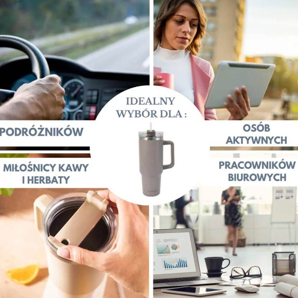 Kubek termczny z pokrywką Klausberg, 1,1 l, beżowy