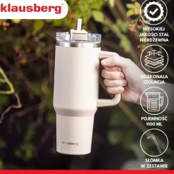 Kubek termczny z pokrywką Klausberg, 1,1 l, beżowy