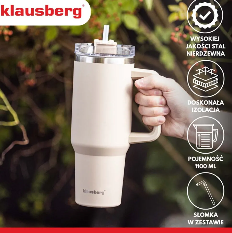 Kubek termczny z pokrywką Klausberg, 1,1 l, beżowy
