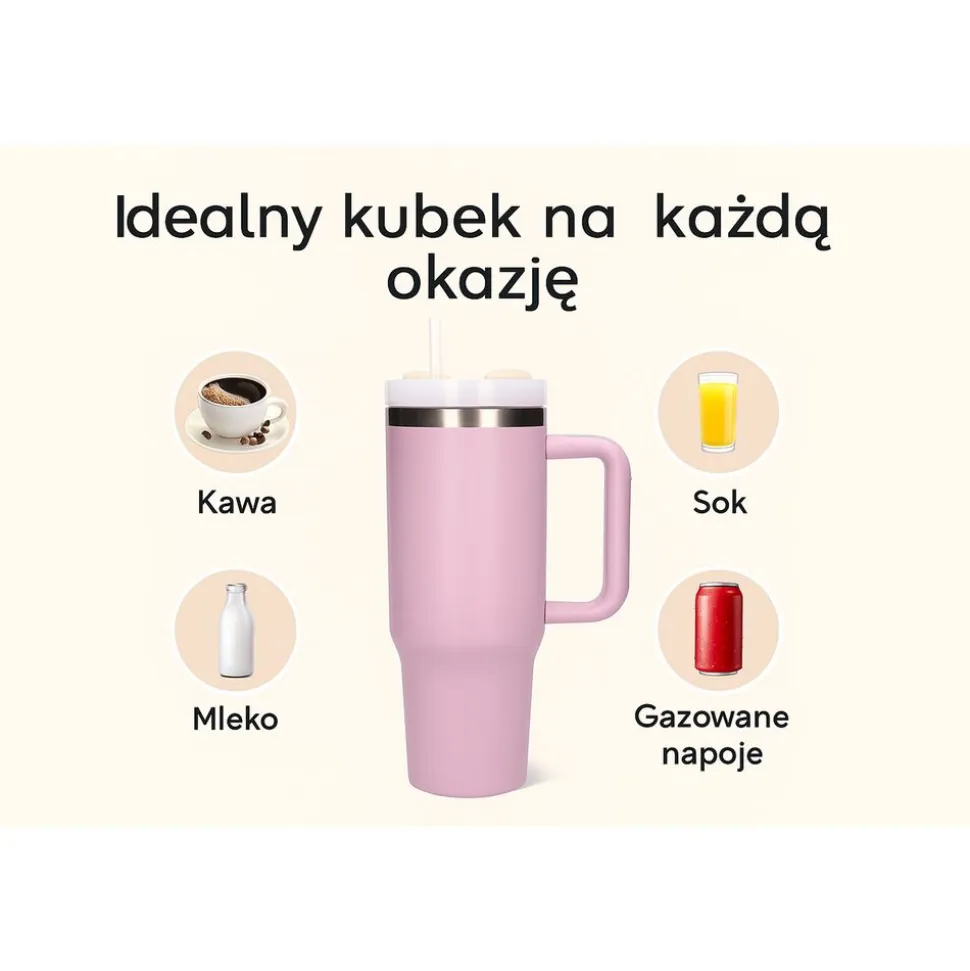 Kubek termiczny ze słomką Black Forest, 1200 ml, różowy