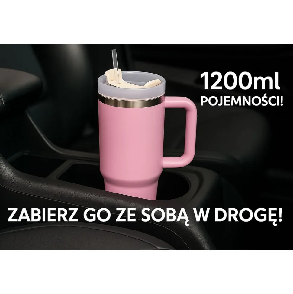 Kubek termiczny ze słomką Black Forest, 1200 ml, różowy