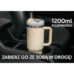 Kubek termiczny ze słomką Black Forest, 1200 ml, kremowy
