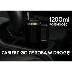 Kubek termiczny ze słomką Black Forest, 1200 ml, czarny