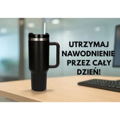 Kubek termiczny ze słomką Black Forest, 1200 ml, czarny