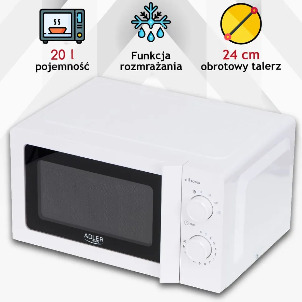 Kuchenka mikrofalowa Adler, 20 l, 5 poziomów mocy