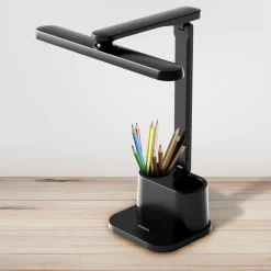 Lampa biurkowa Sanico Goldlux Bari LED, 4000K, z przybornikiem i podstawką na telefon, czarna