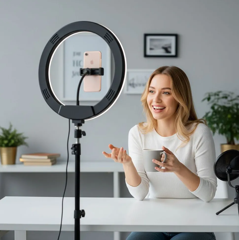 Lampa podłogowa LED Sanico Goldlux, do selfie, 36 cm, USB