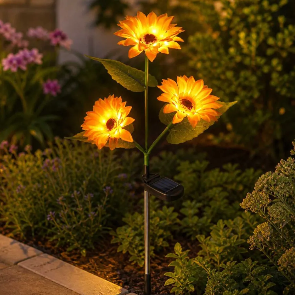 Lampa solarna LED Meven, 3 kwiaty słonecznika, 3 diody LED