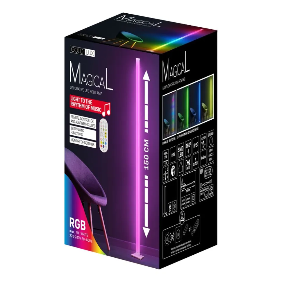 Lampa stojąca LED Sanico Goldlux Magical RGB, czujnik głosu, z pilotem