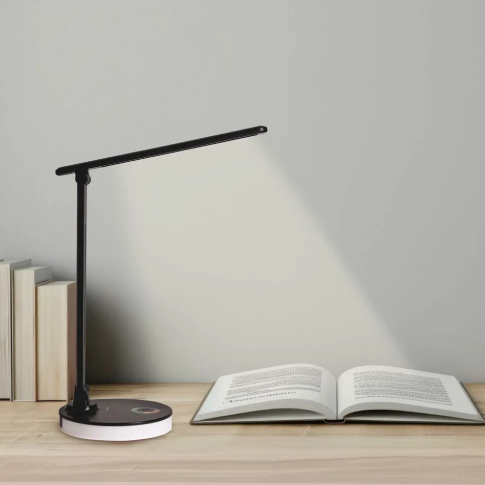 Lampka biurkowa LED Smukee, z podświetlaną podstawą, bezprzewodowa, czarna