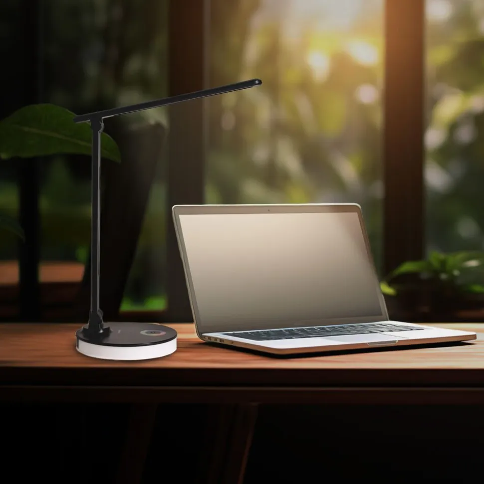 Lampka biurkowa LED Smukee, z podświetlaną podstawą, bezprzewodowa, czarna
