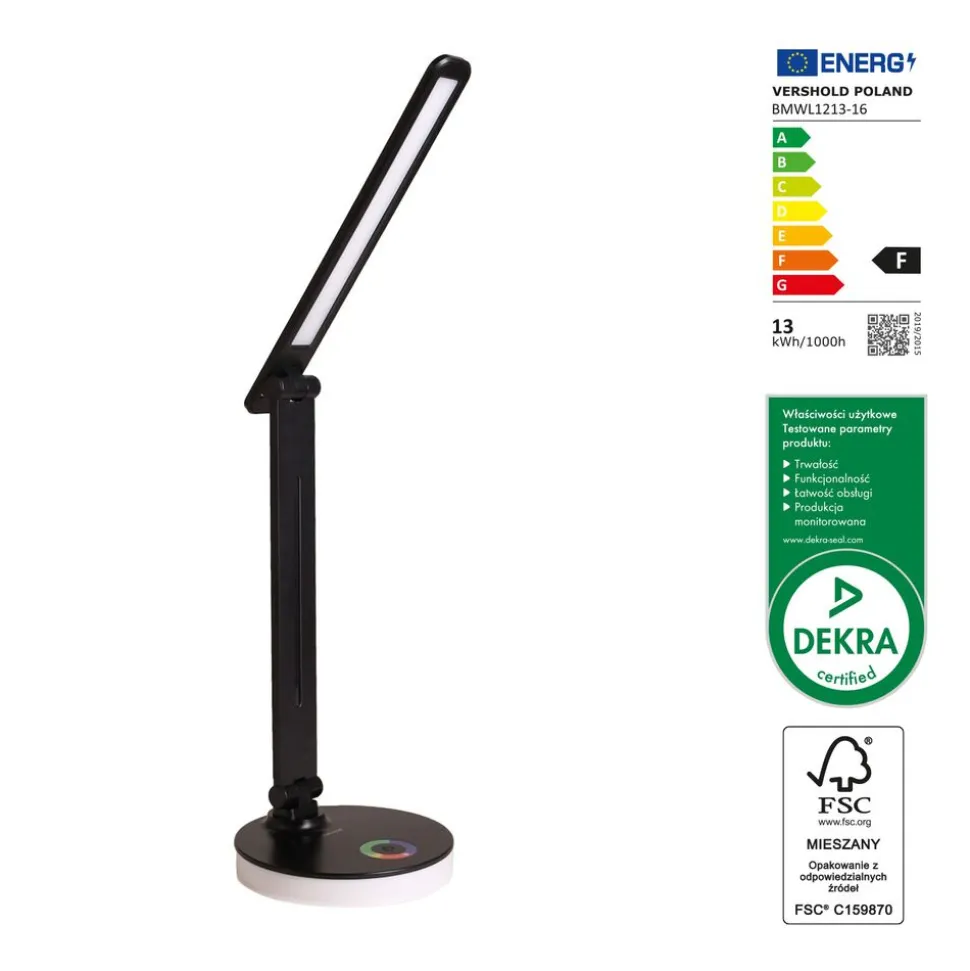 Lampka biurkowa LED Smukee, z podświetlaną podstawą, bezprzewodowa, czarna
