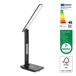 Lampka biurkowa Smukee, z kalendarzem i ładowarką indukcyjną, czarna