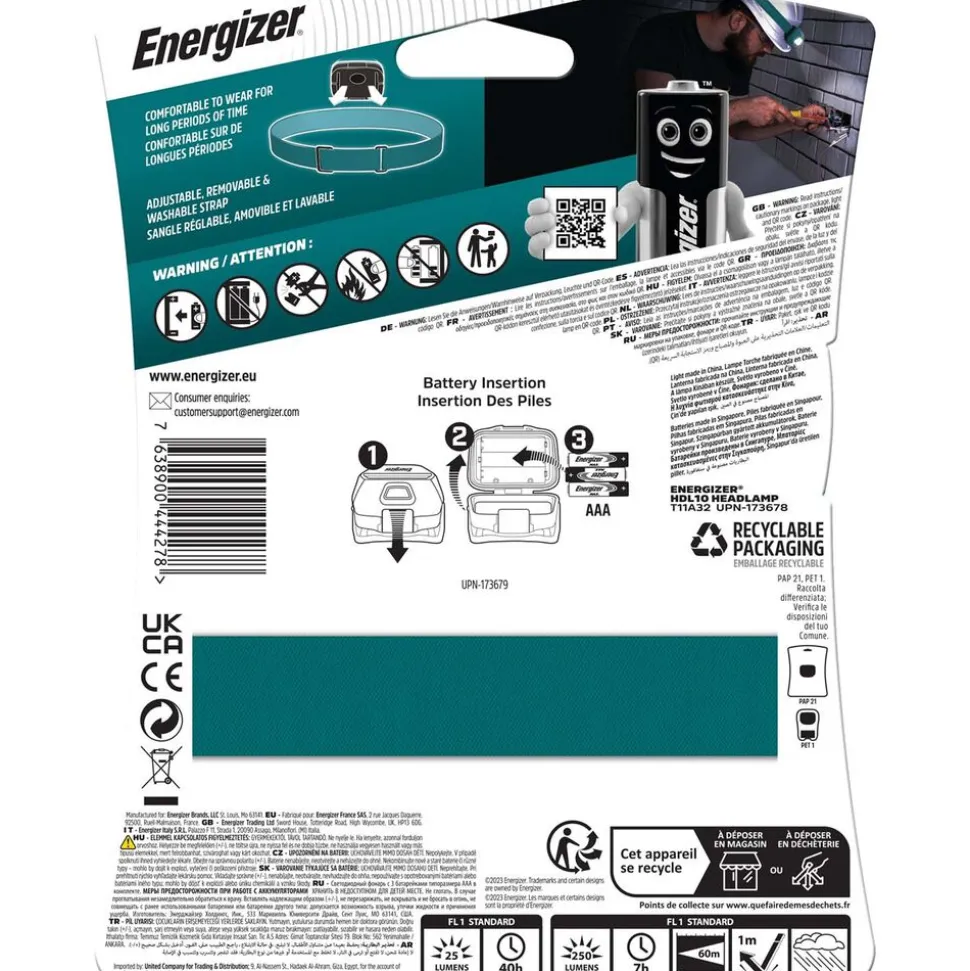 Latarka czołowa Energizer HDL10 LED, 3 dołączone baterie AAA