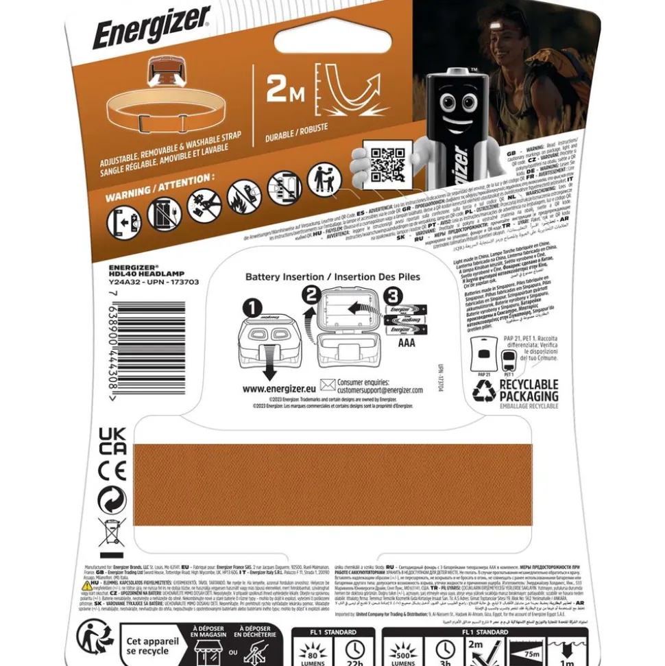 Latarka czołowa Energizer HDL40 LED, 3 dołączone baterie AAA