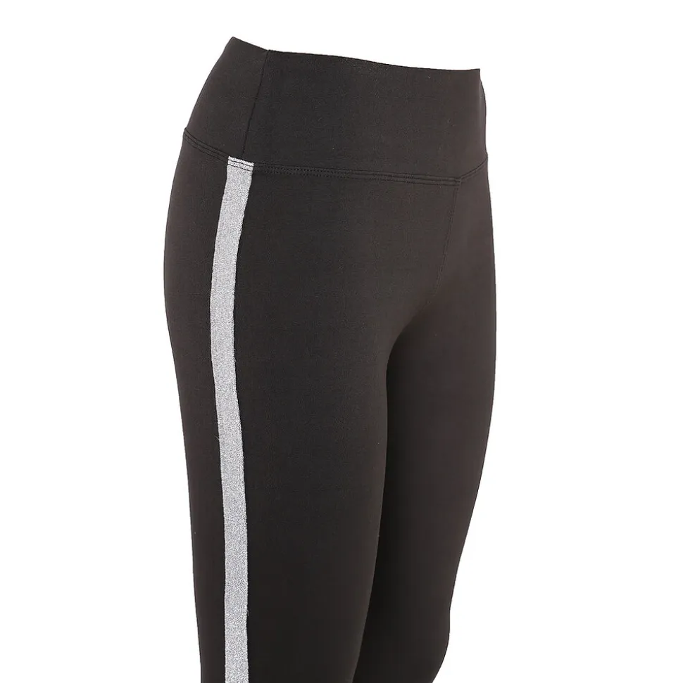 Legginsy damskie, czarne ze srebrnym paskiem, rozmiar S/M