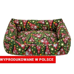 Legowisko Dogguru z motywem świątecznym, choinki, zielone