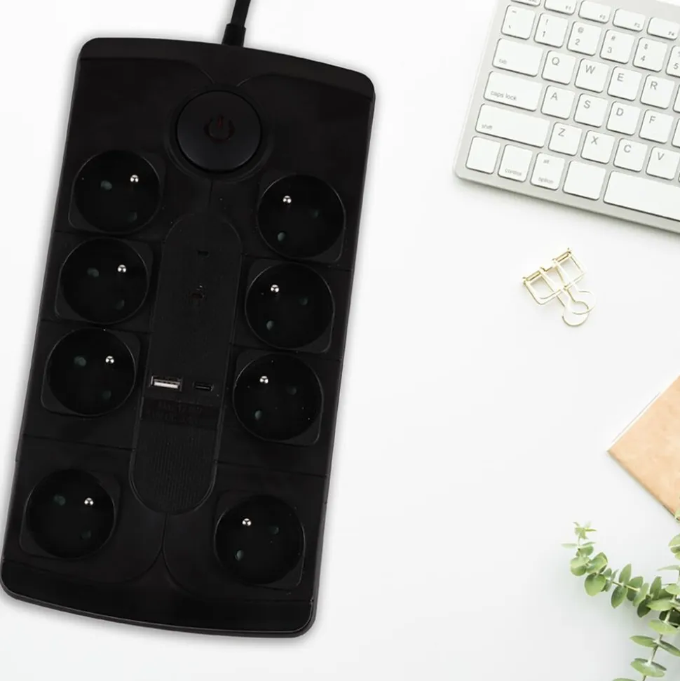 Listwa zasilająca Hykker, przeciwprzepięciowa, 8 gniazd, USB-A, USB-C
