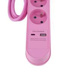 Listwa zasilająca Hykker, z USB, 1,5 m, 5 gniazd, różowa