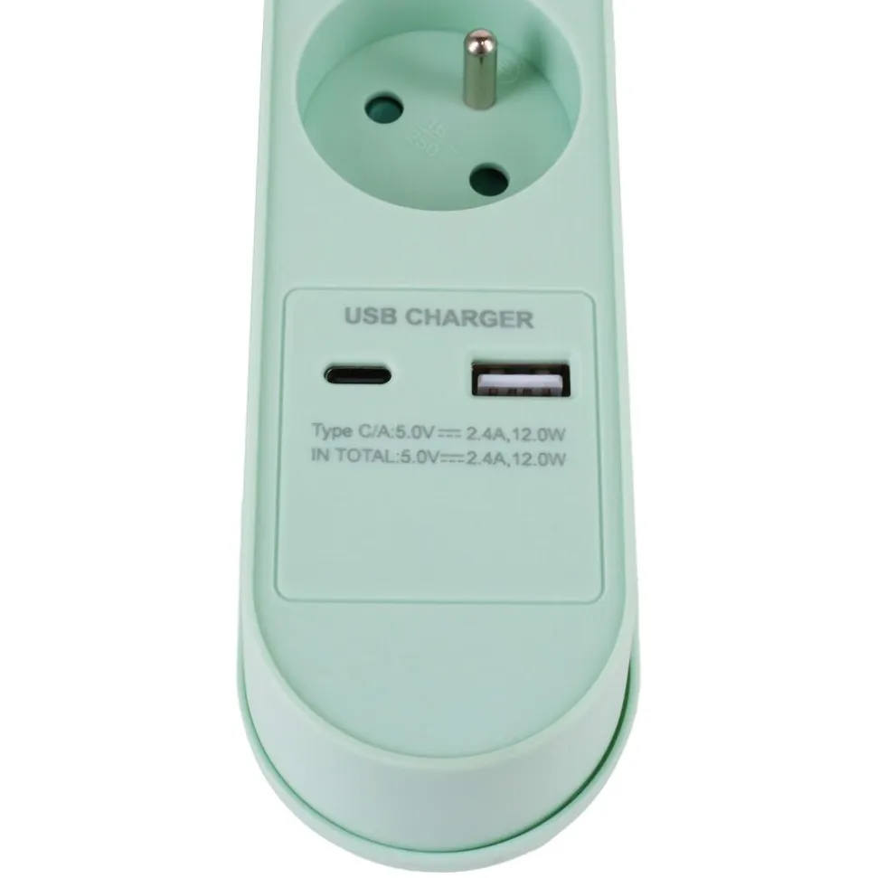 Listwa zasilająca Hykker, z USB, 1,5 m, 5 gniazd, zielona