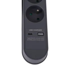Listwa zasilająca Hykker, z USB, 1,5 m, 5 gniazd, szara