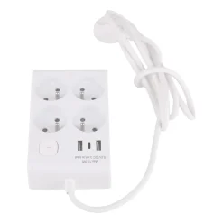 Listwa zasilająca z wyłącznikiem Hykker, 4 gniazda, 2 x USB-A, USB-C, biała