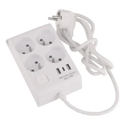 Listwa zasilająca z wyłącznikiem Hykker, 4 gniazda, 2 x USB-A, USB-C, biała