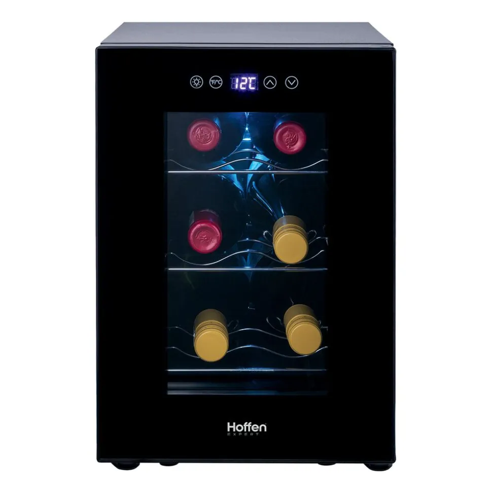 Lodówka na wino Hoffen Expert, 13 l, na 6 butelek, LED, czarna
