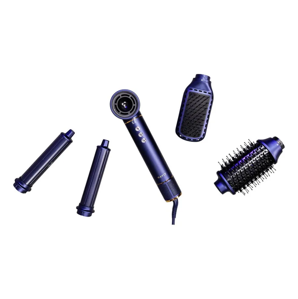 Lokówko-suszarka Multistyler Havit HD634, 1300 W, 4 końcówki, niebieska