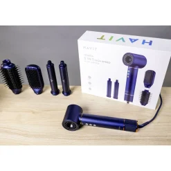 Lokówko-suszarka Multistyler Havit HD634, 1300 W, 4 końcówki, niebieska
