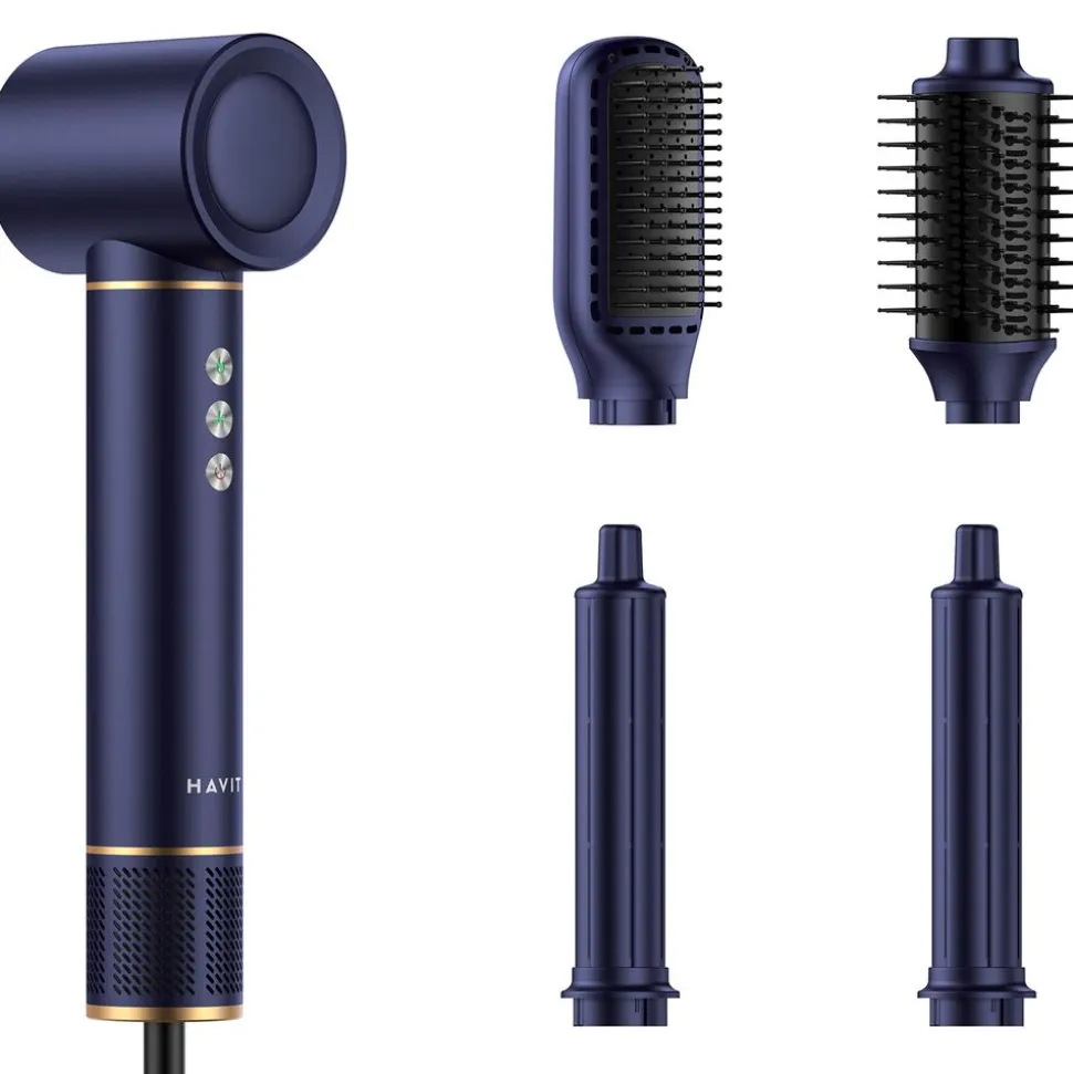 Lokówko-suszarka Multistyler Havit HD634, 1300 W, 4 końcówki, niebieska