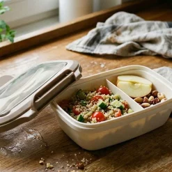 Lunchbox Florina, 1 l, z łyżką i widelcem, beżowy