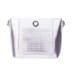 Mała torebka damska z ażurowym wzorem, 30 x 22 x 12 cm, srebrna