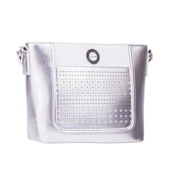 Mała torebka damska z ażurowym wzorem, 30 x 22 x 12 cm, srebrna