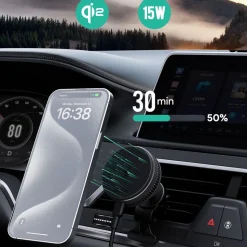 Magnetyczna ładowarka samochodowa Aukey MagFusion HD-MC13A, QI2, 15 W